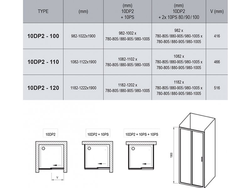 Купить Дверь душевая Ravak 10 10DP2-100, профиль белый, витраж транспарент, 0ZVA0100Z1