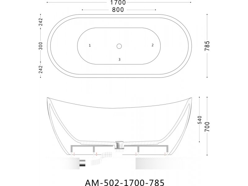 Купить Ванна акриловая Art&Max Rimini AM-502-1700-785, 170 x 78.5 см, слив-перелив в комплекте, белый