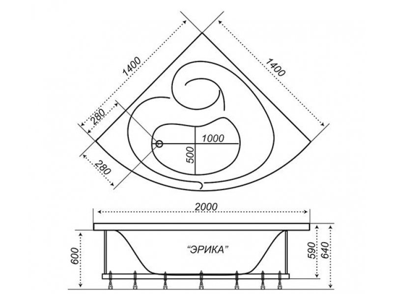 Купить Акриловая ванна угловая Эрика от Triton 140 х 140 см с каркасом