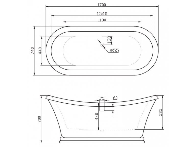 Купить Ванна акриловая BelBagno BB09, 170 х 74 х 60 см