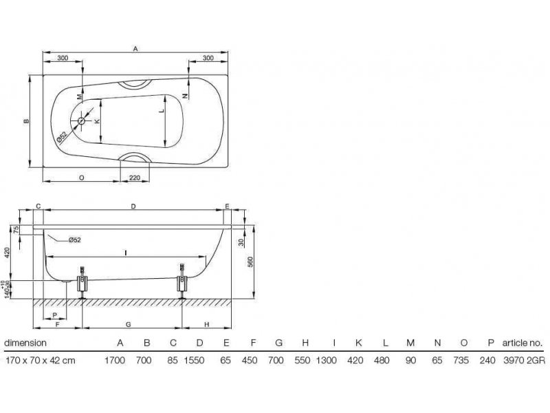 Купить Ванна Bette Form Safe 3970-0002GR, 170 x 70 см