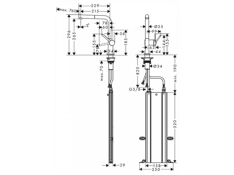 Купить Кухонный смеситель Hansgrohe Talis M54, 72809800, с вытяжным изливом, в комплекте с коробом sBox для шланга, под сталь