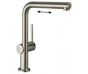 Кухонный смеситель Hansgrohe Talis M54, 72809800, с вытяжным изливом, в комплекте с коробом sBox для шланга, под сталь