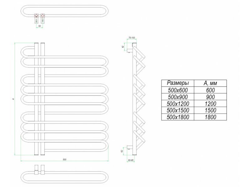 Купить Полотенцесушитель водяной Grota Stelle 50 x 90 см, ширина 50 см, высота 90 см, левый, крашеный белый