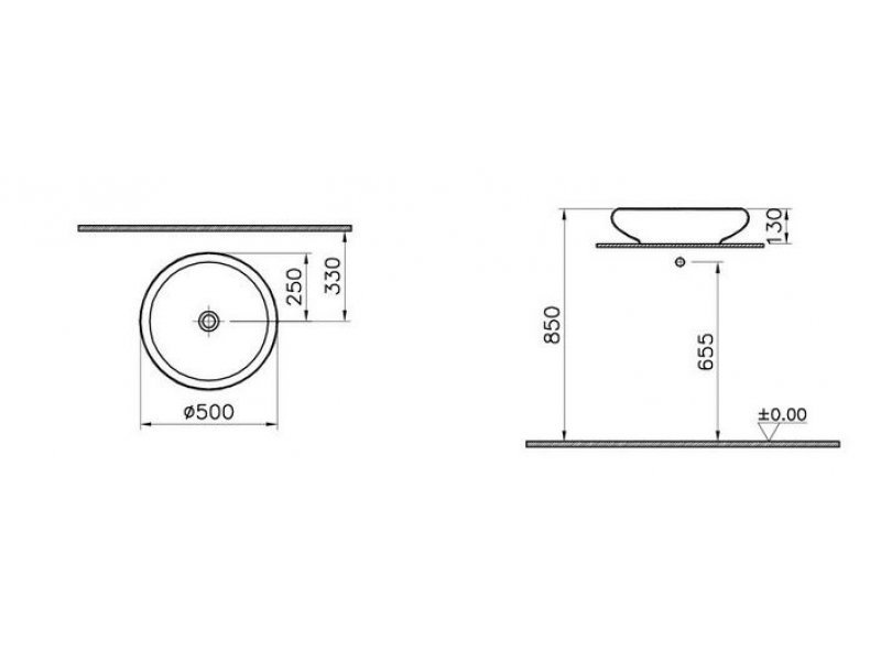 Купить Раковина Vitra Istanbul 4522B003-0016 50 см без отверстий, цвет белый