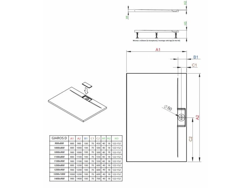 Купить Поддон для душа Radaway Giaros D, 80 x 110 см, прямоугольный, M3GRD1180