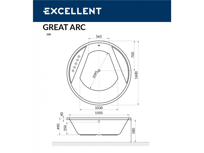 Купить Ванна акриловая Excellent Great Arc 160 х 160 см, с каркасом