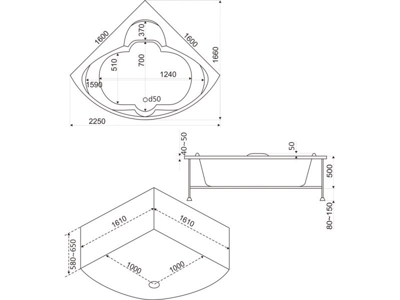 Купить Ванна акриловая Bas Дрова (Drova) 160 х 160 см (В 00010)