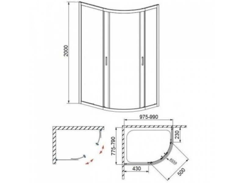 Купить Душевой уголок Bravat Drop BS1080.1200AR, 80 x 100 x 200 мм, стекло прозрачное, профиль хром