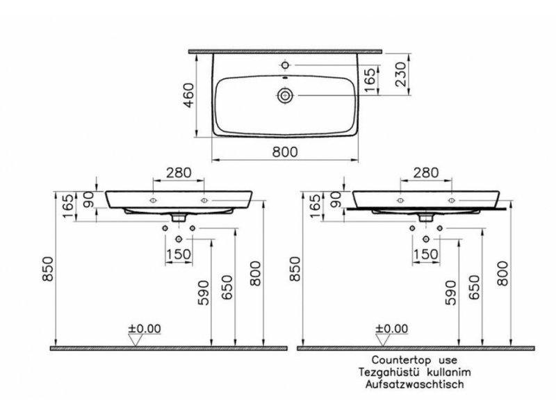 Купить Раковина Vitra Metropole 5663B003-0973 80 см, накладная, с переливом