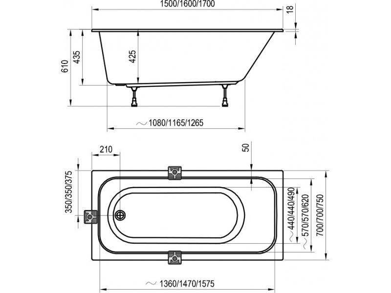 Купить Акриловая ванна Ravak Chrome Slim, 170 х 75 см, белая, C741300000