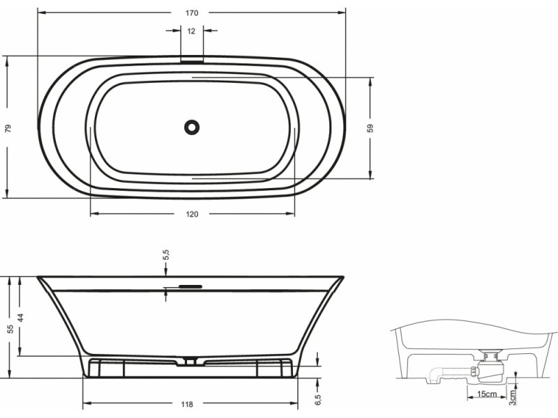 Купить Ванна из искусственного камня Riho Barca 170 x 79 см BS6000500000000, белая