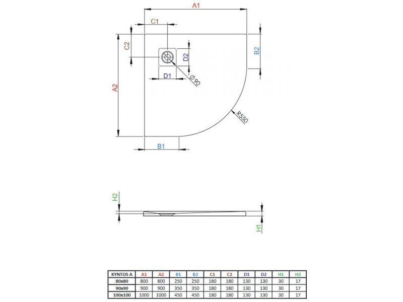 Купить Поддон для душа Radaway Kyntos A, 90 x 90 см, четверть круга, HKA9090-64