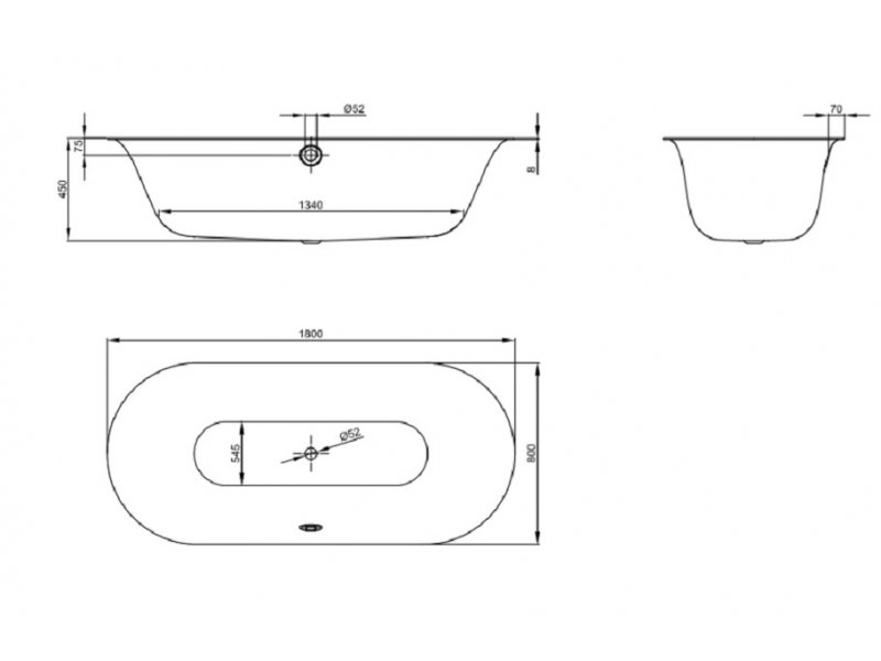 Купить Ванна стальная Bette Lux Oval 3466-000 180 х 80 х 45 см с шумоизоляцией, белая (для удлиненного слива-перелива)