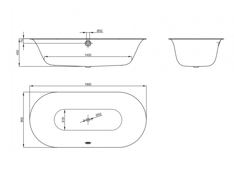 Купить Ванна стальная Bette Lux Oval 3467-000 190 х 90 х 45 см с шумоизоляцией, белая (для удлиненного слива-перелива)