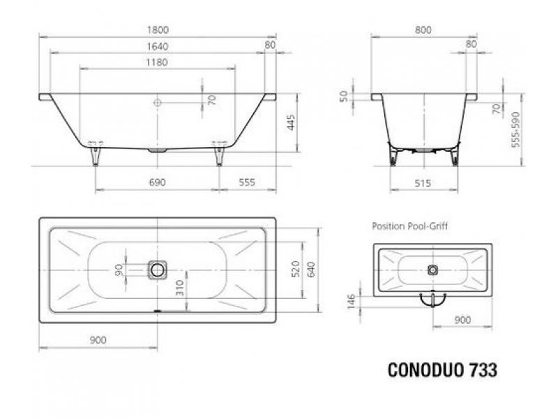 Купить Стальная ванна Kaldewei Conoduo мод. 732, 170*75*43 см, easy-clean + anti-slip, 2350.3000.3001