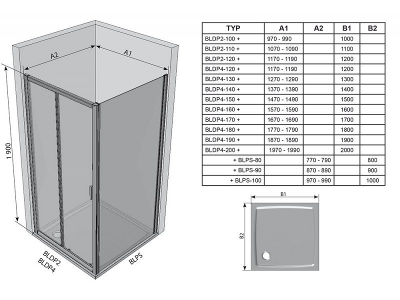 Купить Неподвижная стенка Ravak Blix BLPS-90, профиль белый, витраж грейп, 9BH70100ZG