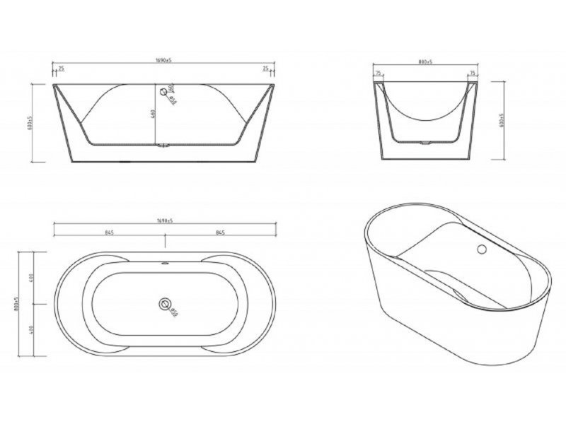 Купить Ванна акриловая BelBagno BB200-1700-800-NERO, 170 х 80 см, цвет черный