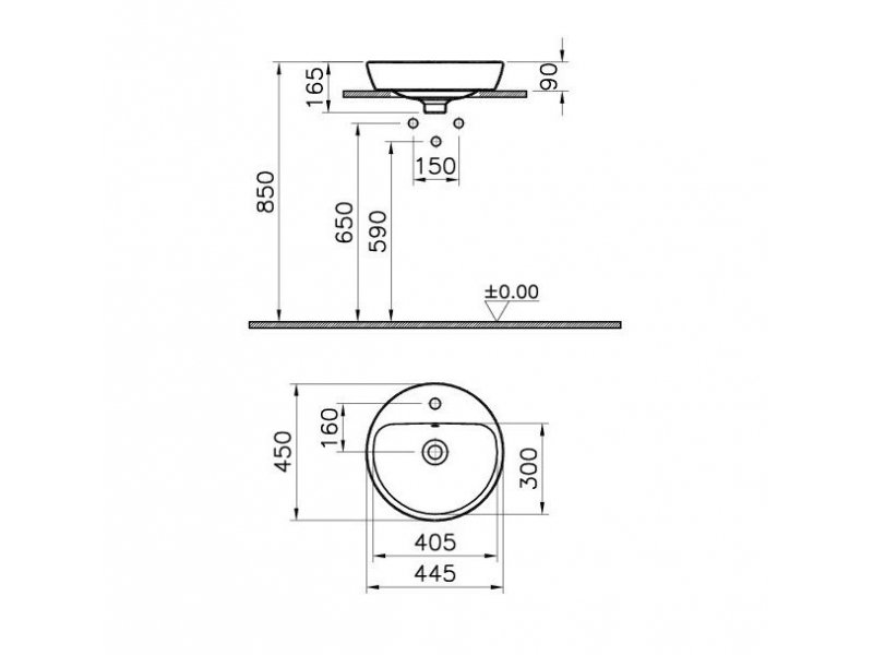 Купить Раковина Vitra Metropole 5941B003-0001 45 см накладная, с переливом