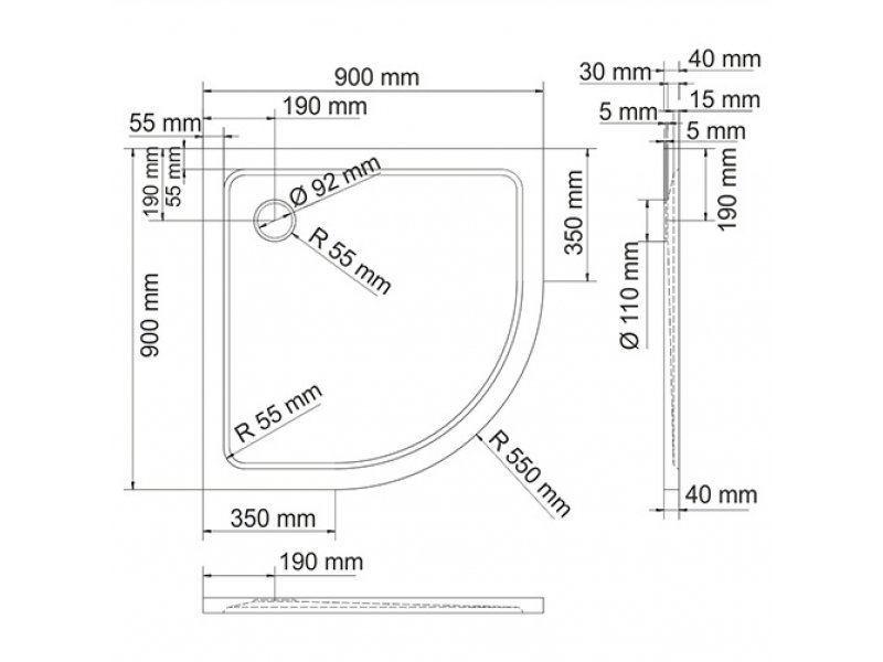 Купить Душевой поддон WasserKRAFT 48T01, четверть круга, R550, 90 х 90 х 4 см, из искусственного камня