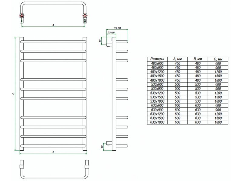 Купить Полотенцесушитель электрический Grota EcoForte 48 x 150 см, ширина 48 см, высота 150 см, крашеный белый