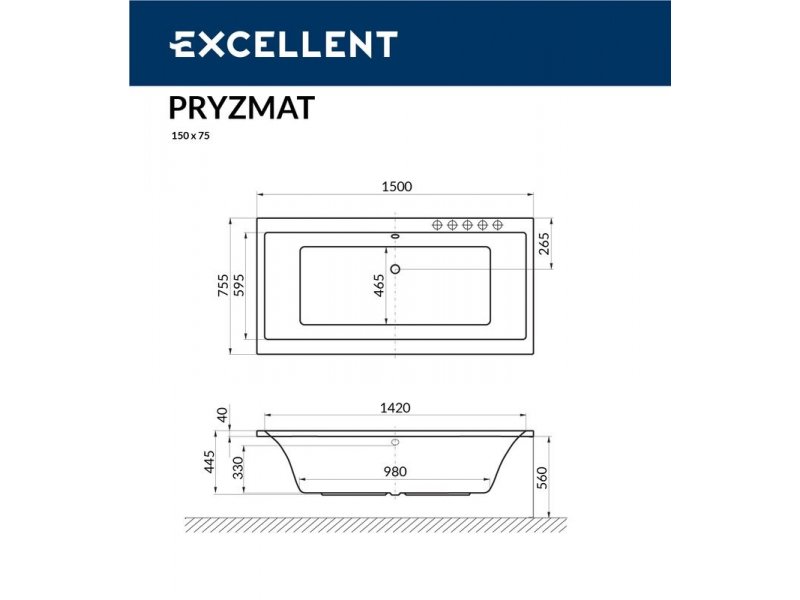 Купить Ванна гидромассажная Excellent Pryzmat 150 x 75 см, LINE, хром, каркас в подарок