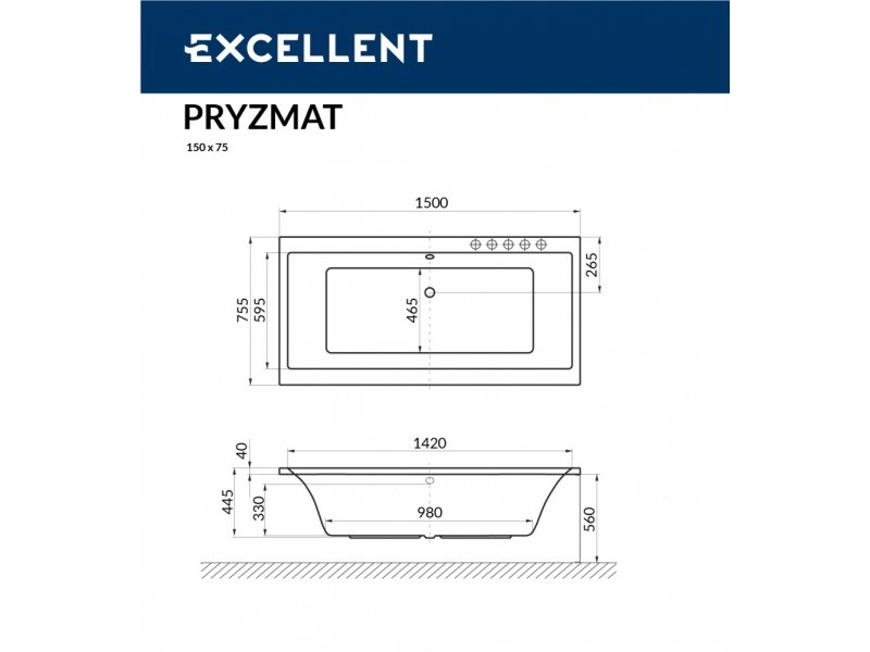 Купить Ванна гидромассажная Excellent Pryzmat 150 x 75 см, ULTRA, хром, каркас в подарок