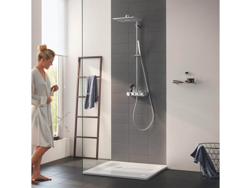 Купить Душевая система с термостатом Grohe Euphoria SmartControl 310 DUO Cube 26508000, цвет верхнего душа хром