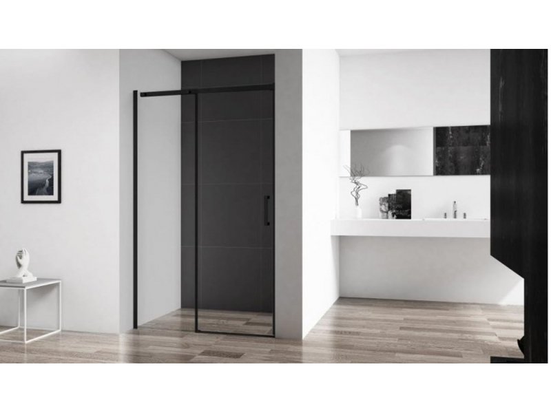 Купить Душевая дверь BelBagno Acqua BF-1-120-C-NERO, 120 х 195 см, профиль черный матовый, стекло прозрачное