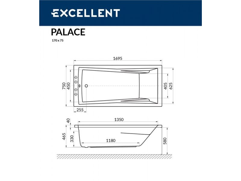 Купить Ванна гидромассажная Excellent Palace 170 x 75 см, NANO, хром, каркас в подарок