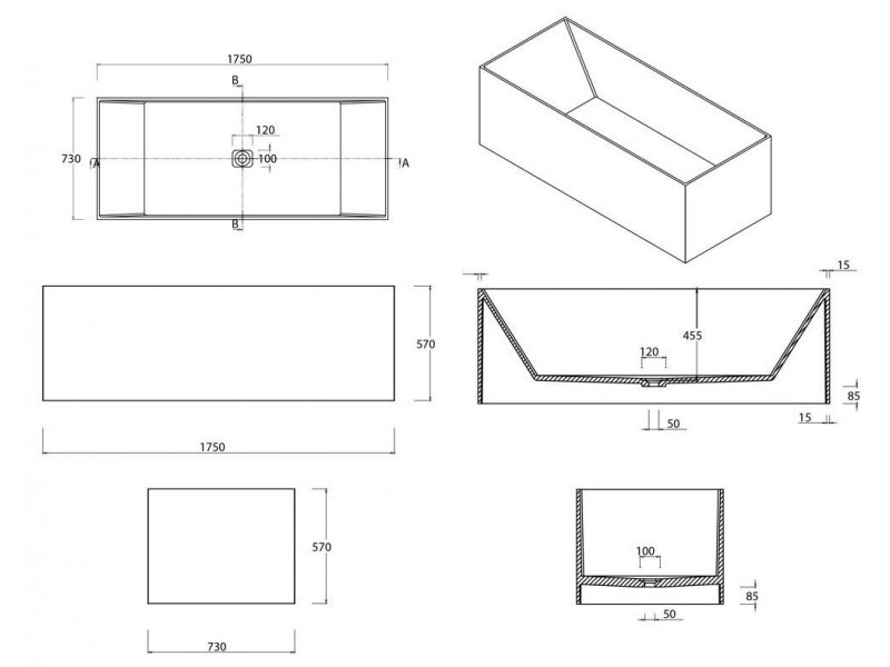 Купить Ванна из искусственного камня Aquanet Soul Angle TC-S14 198942, 175 x 73 см, цвет белый матовый