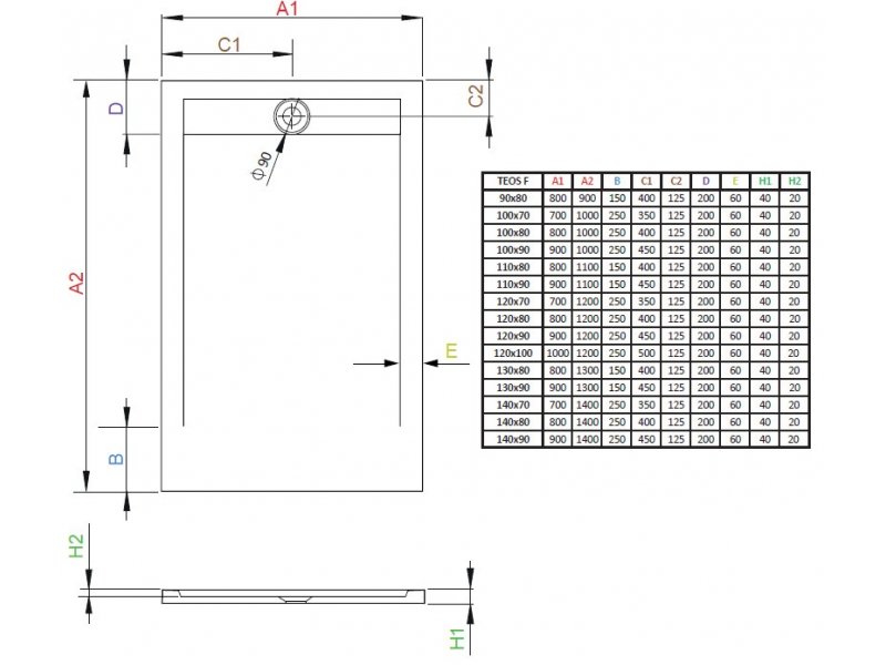 Купить Поддон для душа Radaway Teos F, 90 x 80 см, прямоугольный, HTF9080-74