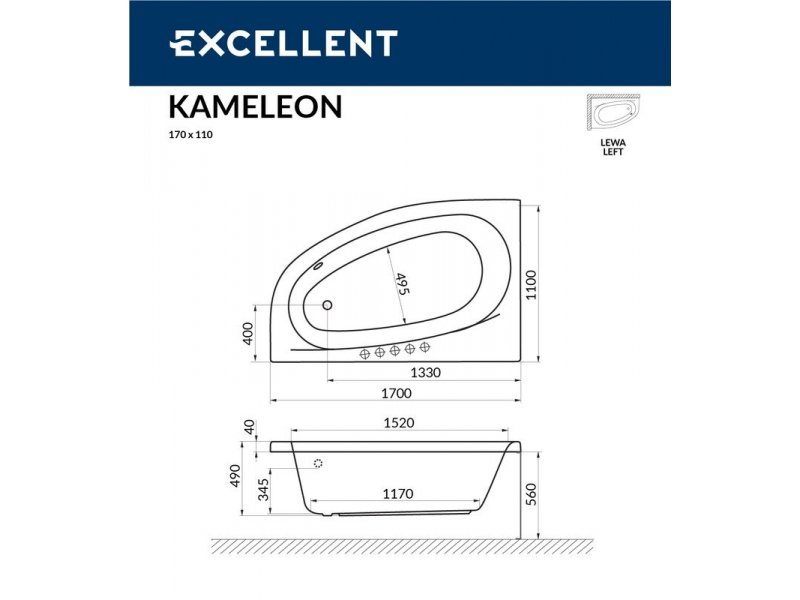 Купить Ванна гидромассажная Excellent Kameleon 170 x 110 см, L RELAX, хром