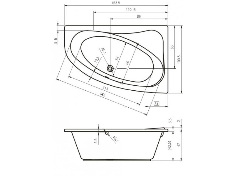 Купить Ванна гидромассажная Riho Lyra 153 x 100 см, AIR, левая/правая