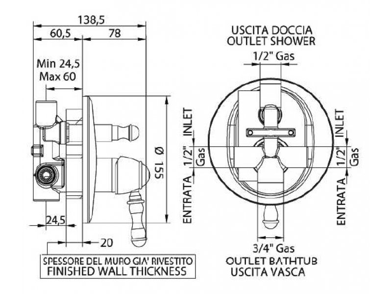 Купить Смеситель Bandini Antico 8546200008 для ванны/душа, хром/ручка Swarowski Antico