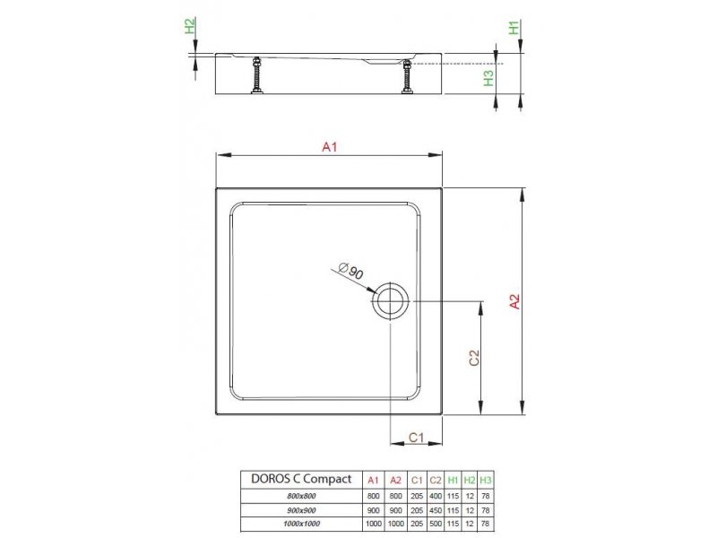 Купить Поддон для душа Radaway Doros С, 90 x 90 см, квадратный, SDRC9090-05