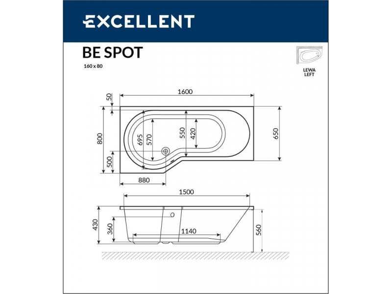 Купить Ванна гидромассажная Excellent Be Spot 160 x 80 см, L SOFT, хром