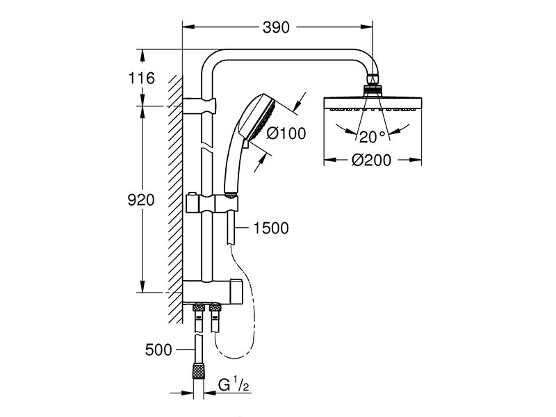 Купить Душевая система Grohe New Tempesta Cosmopolitan 200 26453001 (26453000) с верхним душем и переключателем