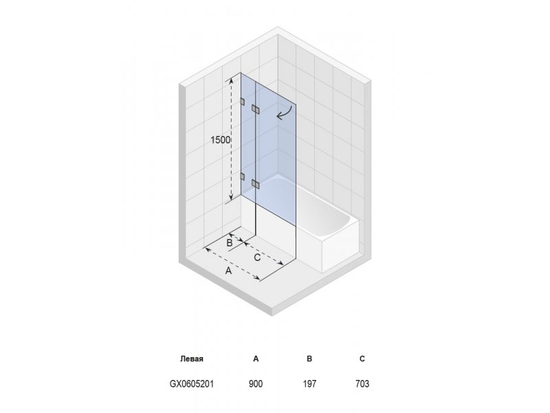 Купить Шторка для ванны Riho Scandic Mistral M109V 90 x 150 см GX060520 (GX0605201/GX0605202)