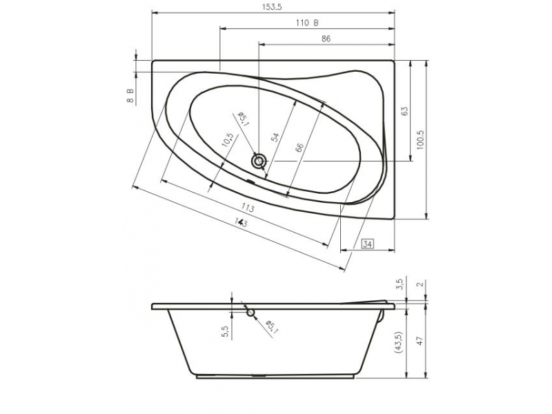 Купить Ванна гидромассажная Riho Lyra 153 x 100 см, BLISS, левая/правая