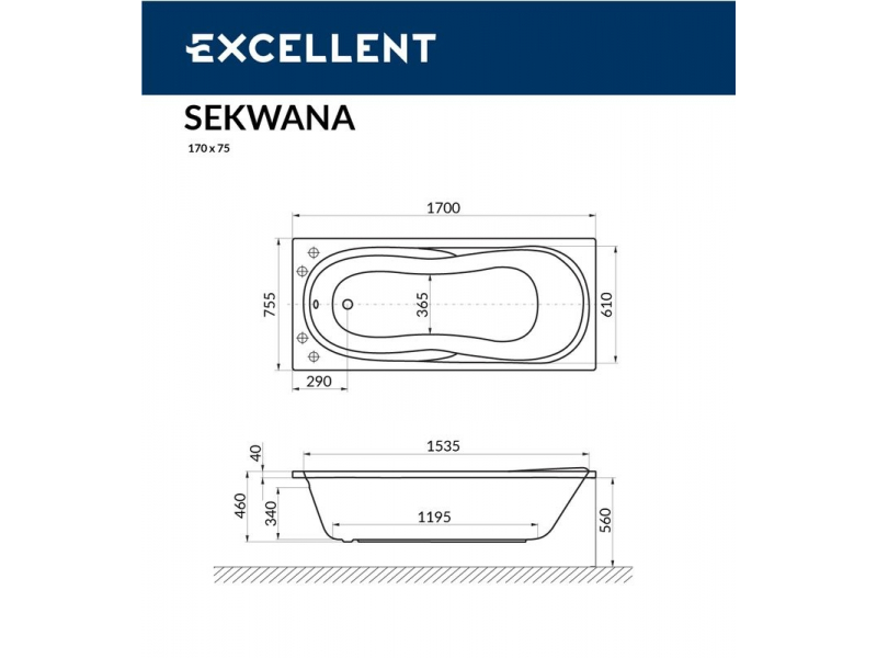 Купить Ванна гидромассажная Excellent Sekwana 170 x 75 см, RELAX, хром, каркас в подарок