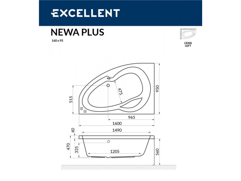 Купить Ванна гидромассажная Excellent Newa 160 x 95 см, L SOFT, хром