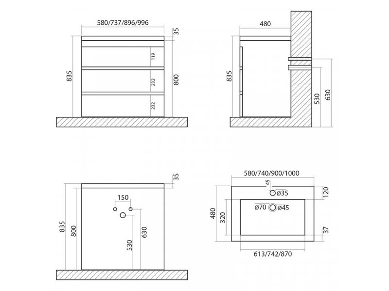 Купить Тумба под раковину Art&Max Family-900-3C-PIA-PB, 90 x 47 x 84.5 см напольная, бежевый (Pino Bianco)