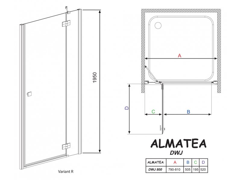 Купить Душевая дверь в нишу Radaway Almatea DWJ 80 прозрачное стекло R