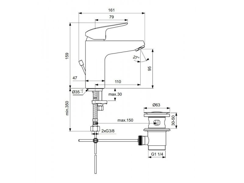 Купить Смеситель для раковины Ideal Standard Ceraflex Grande B1712AA с донным клапаном