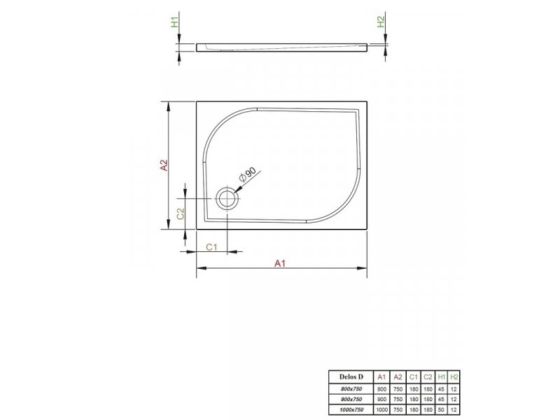 Купить Поддон для душа Radaway Delos D, 75 х 80 см, прямоугольный, 4D87545-03