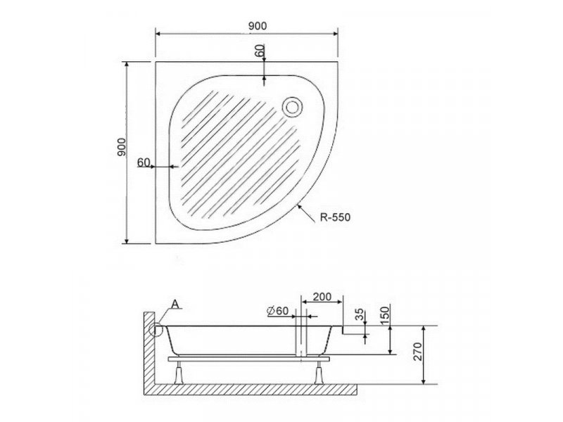 Купить Душевой поддон RGW BP/CL-S 16180399-51 90 x 90 см акриловый, четверть круга, цвет белый