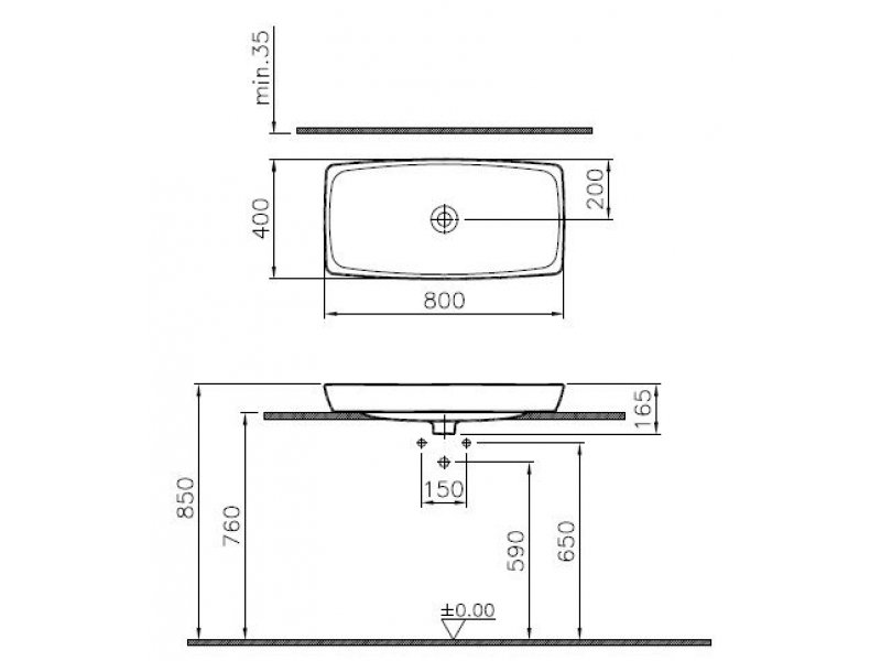 Купить Раковина Vitra Metropole 5669B003-0016 80x40 см, накладная, без перелива