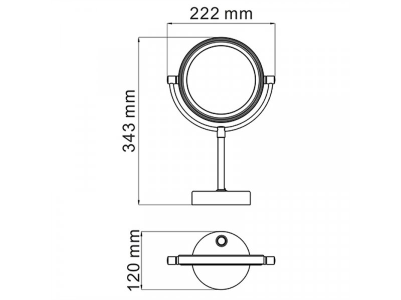 Купить Настольное двустороннее косметическое зеркало WasserKRAFT K-1005BLACK с 3-х кратным увеличением и с Led-подсветкой, цвет держателя - черный