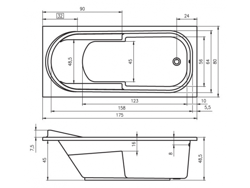 Купить Ванна гидромассажная Riho Columbia 175 x 80 см, FLOW